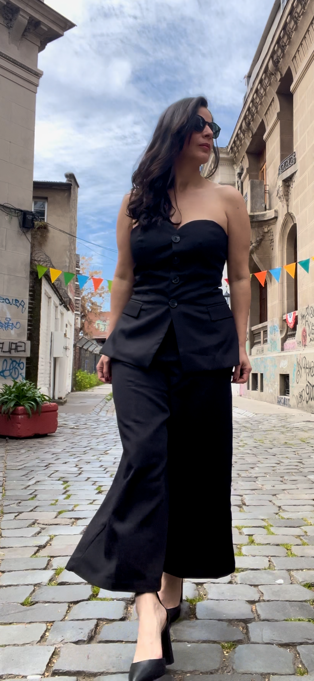 Conjunto Negro Top Strapless con Pantalón