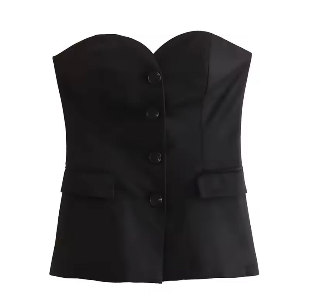 Conjunto Negro Top Strapless con Pantalón