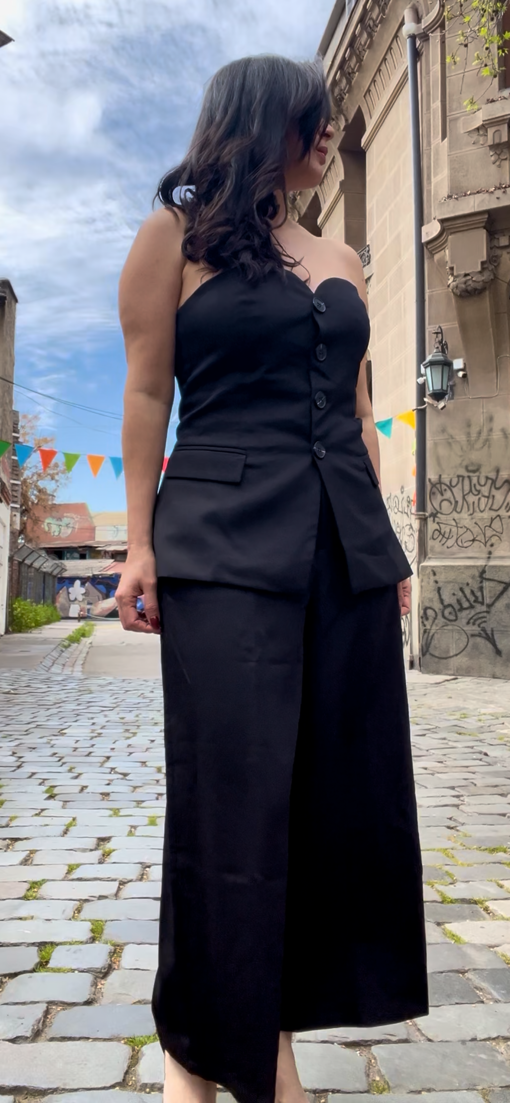 Conjunto Negro Top Strapless con Pantalón