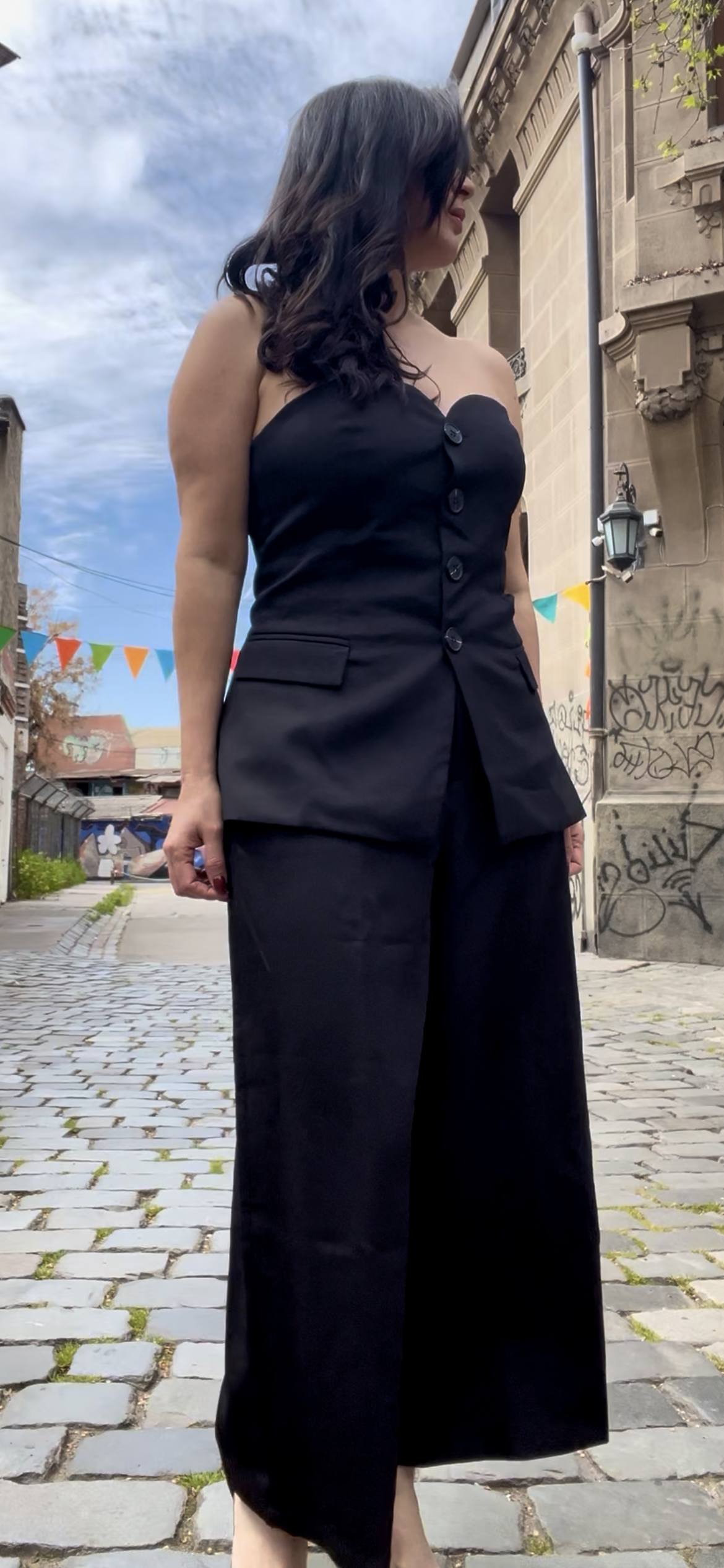 Conjunto Negro Top Strapless con Pantalón