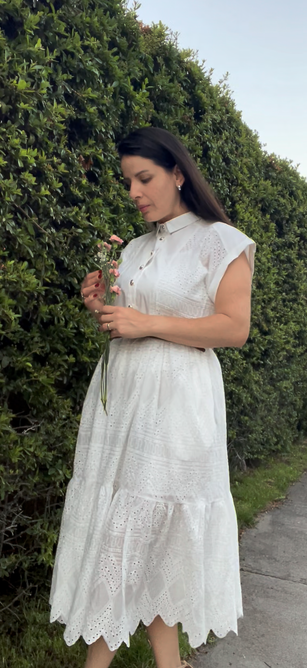 Vestido Blanco Romàntico Con Cuello