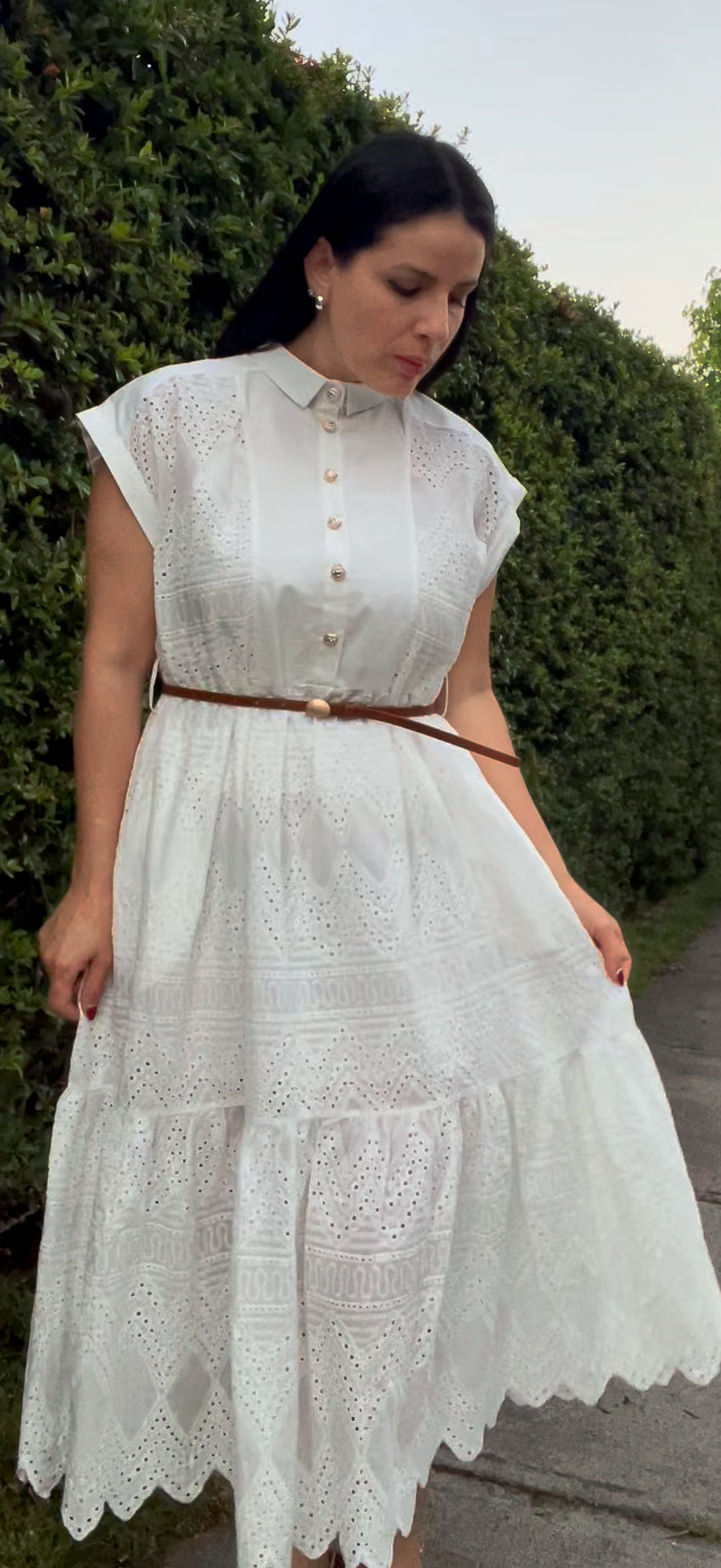 Vestido Blanco Romàntico Con Cuello