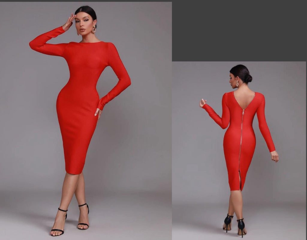 Vestido Rojo Entallado Con Cierre en la Espalda