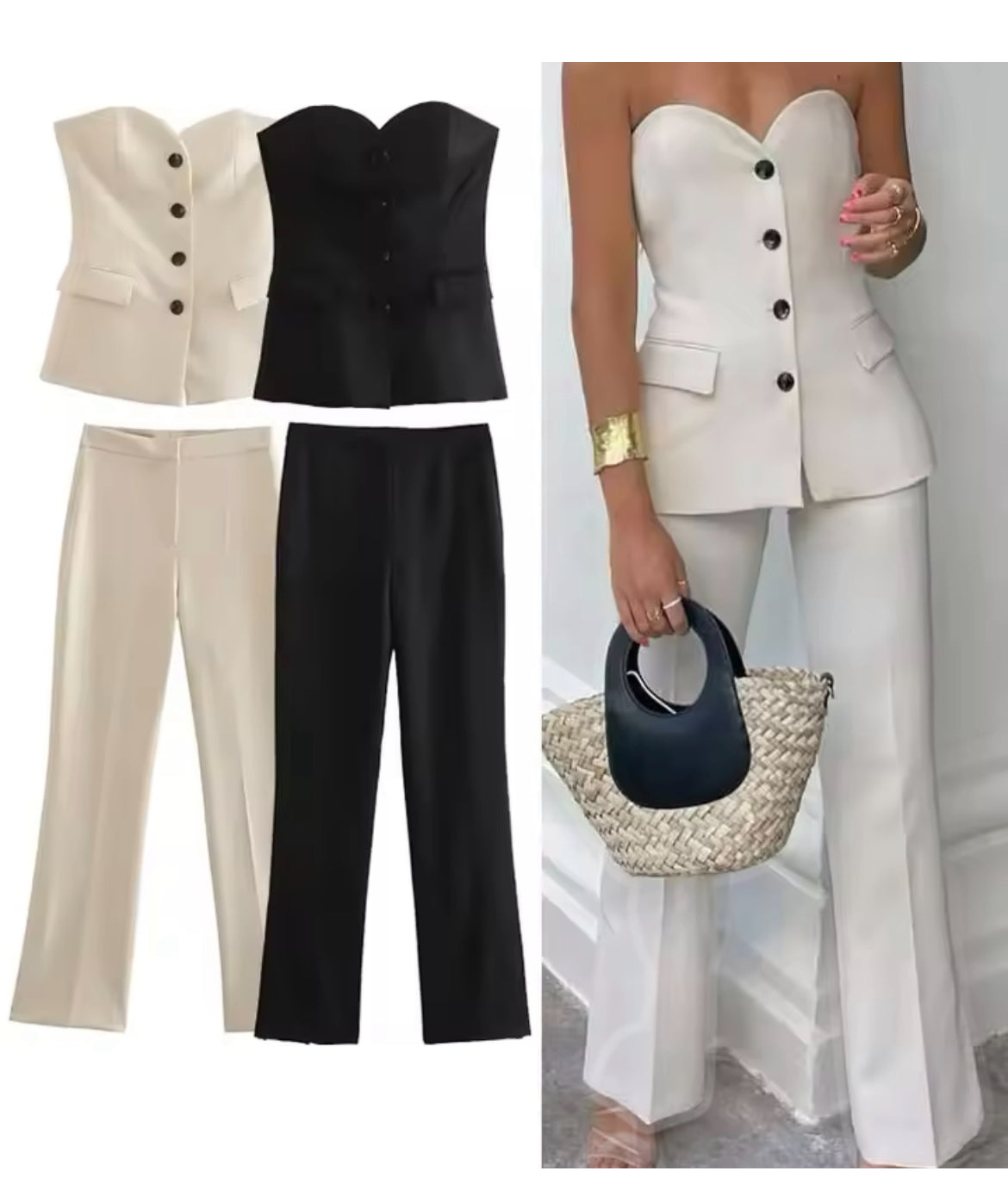 Conjunto Negro Top Strapless con Pantalón