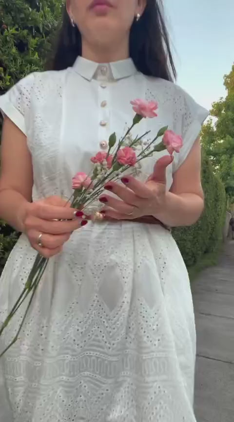 Vestido Blanco Romàntico Con Cuello
